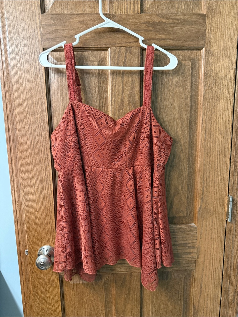 Rust Textured Square-Neck Tank Top